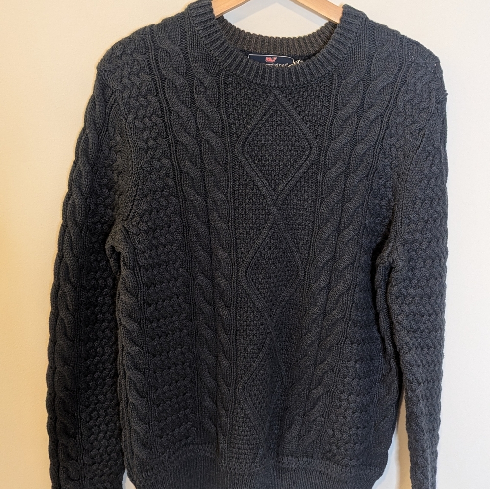 Vineyard Vines Fisherman Crewneck Cotton Wool Blend Oxbow Blue Sweater Size Med. - Picture 5 of 16